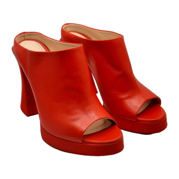 AGL ATTILIO GIUSTI LEOMBRUNI Red JANIS Slip-on Open Toe Mule Platform Heels 10 - Picture 4 of 16